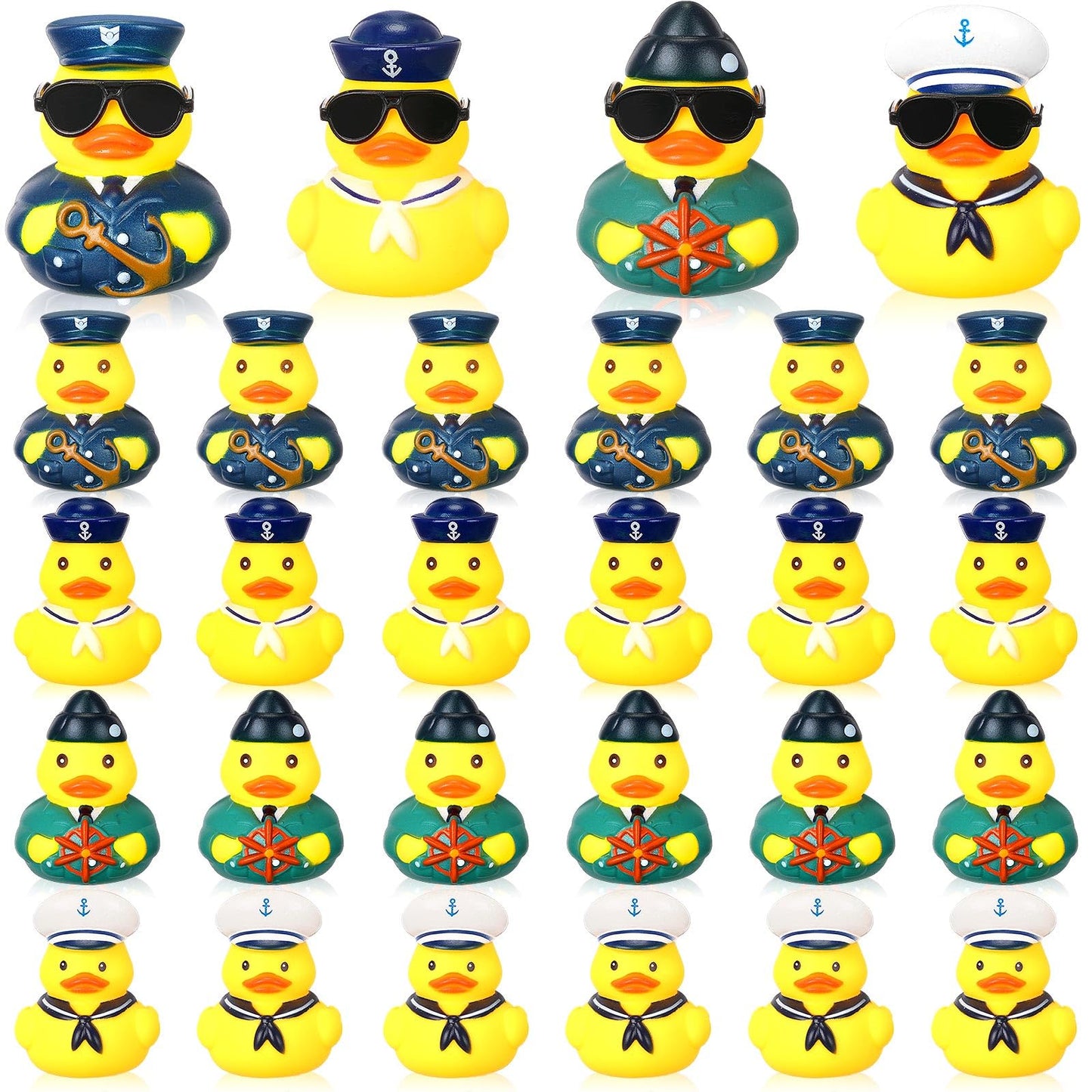 Motionchic 36 Pcs Cruise Ships Rubber Ducks Bulk with Sunglasses 2.4 Inch Military Rubber Cruise Uniform Armed Forces Squeaky Bath Duck Toy Birthday Baby Shower Party Favors