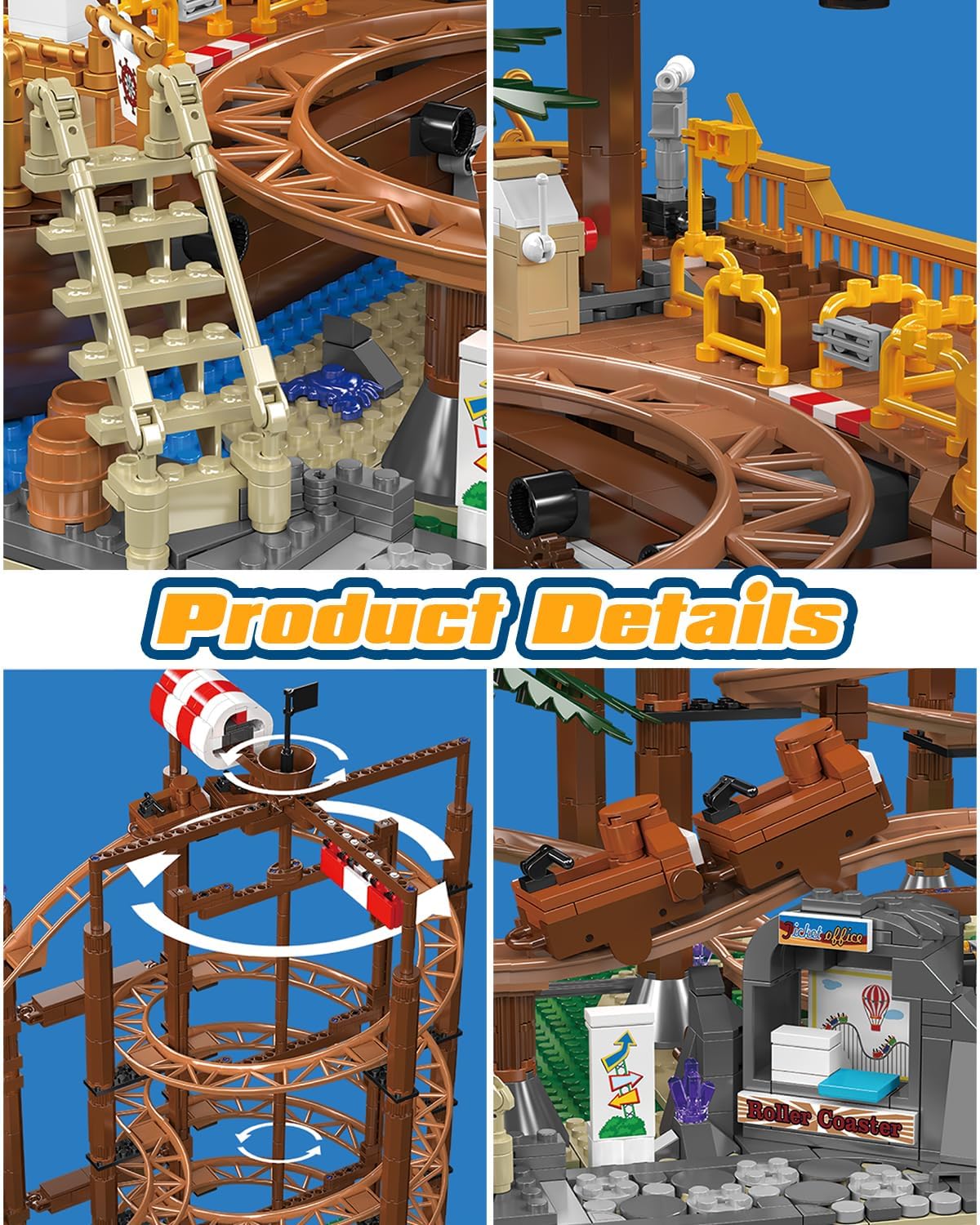 Sosuy Roller-Coaster Building Set, Electric Motorized Amusement Park Toy, Large 2174pcs, Plastic, for Kids Ages 6+