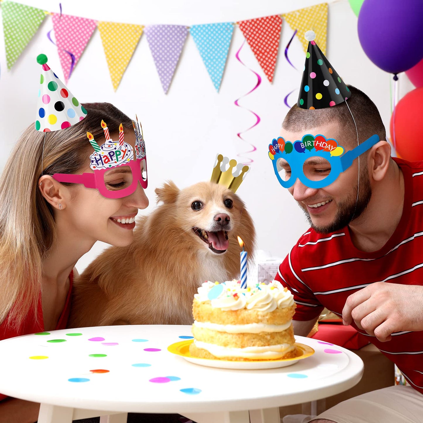 TaoBary 21 Pcs Kids Birthday Party Hats Set 10 Happy Birthday Glasses Paper Party Eyeglasses Frames Paper Party Hats Cone with P