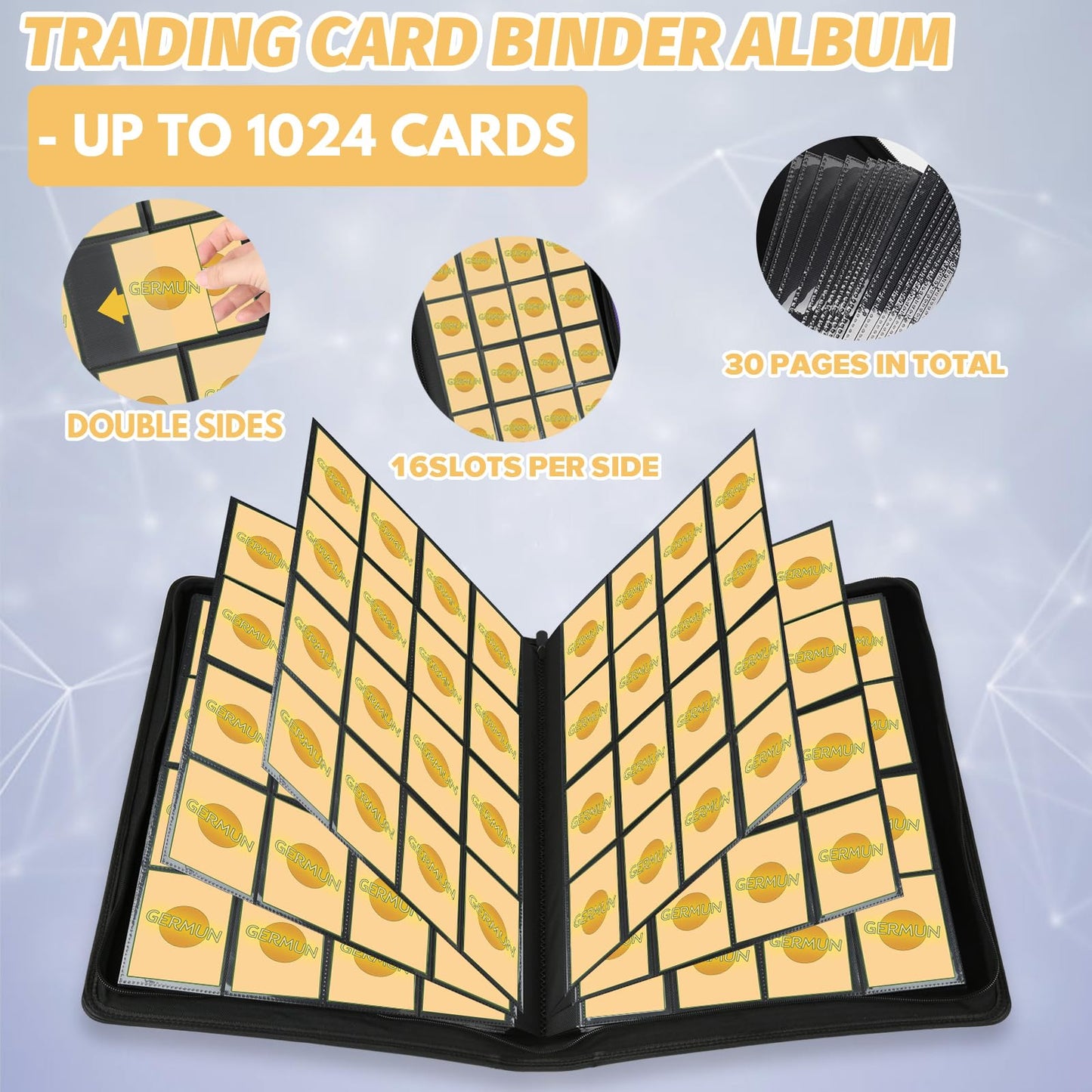 Trading Card Binder 16 Pocket  Foalgo PU Cover Card Binder for 1000+ Cards  enhanced Trading Card Holder Folders  Double Sided Pocket Card Album for MTG  TCG (Black)