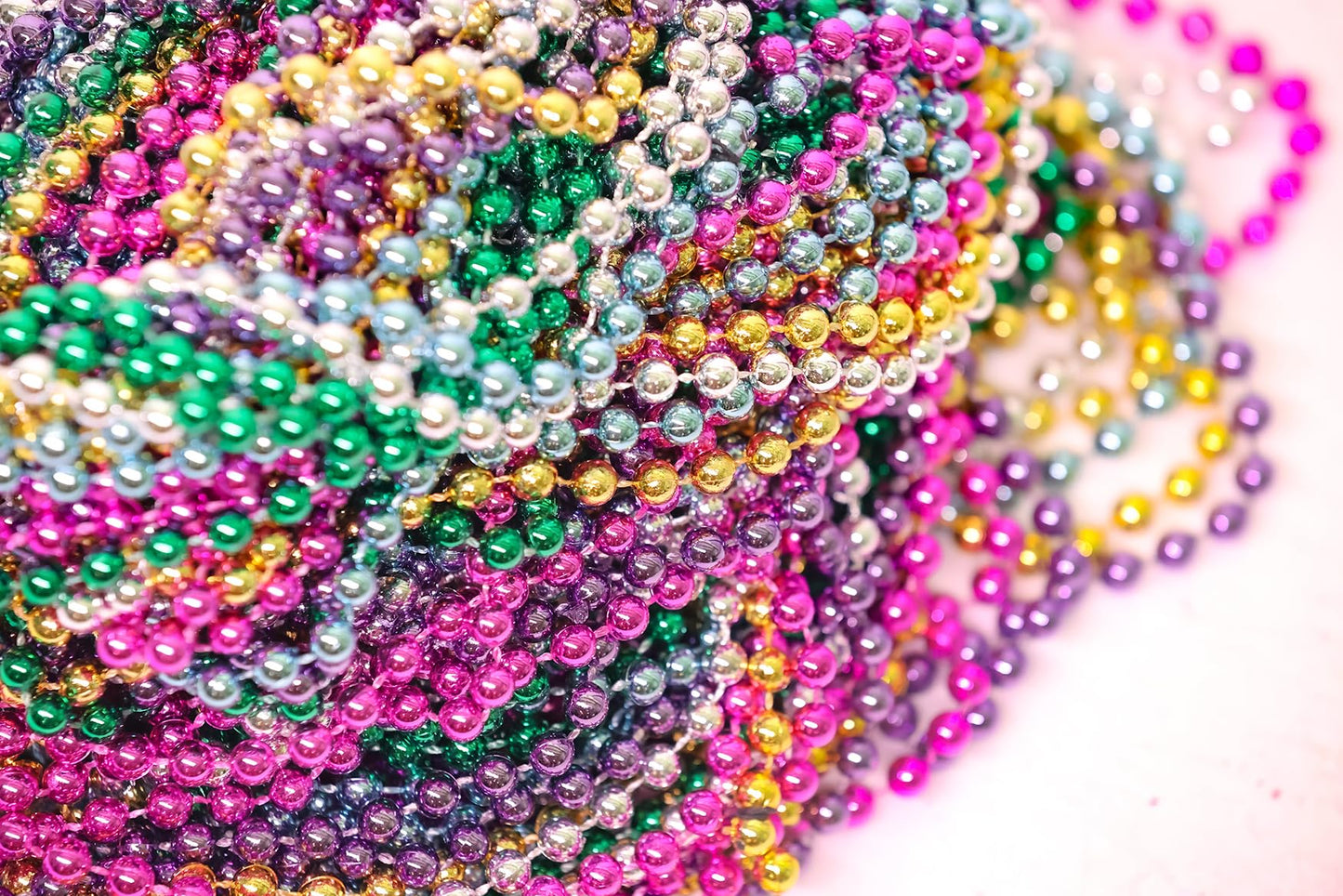 Mardi Gras Beads 33 inch 7mm, 12 Dozen, 144 Pieces, Turquoise Blue Necklaces with Doubloon