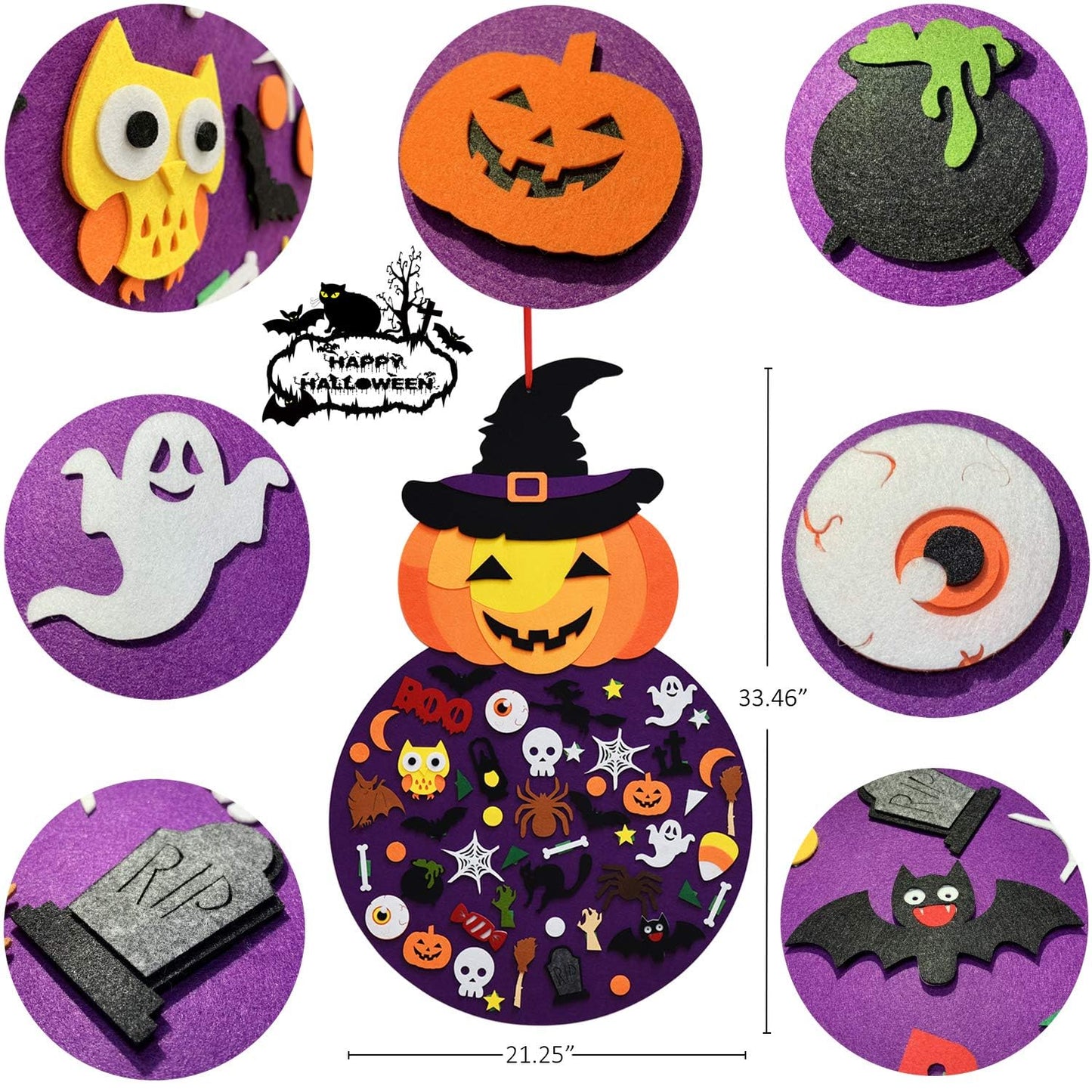 THAWAY DIY Halloween Felt Pumpkin Witch Hanging Decor for Kids Felt Crafts and Kits Adhesive Ornaments Halloween Party Favor Dec