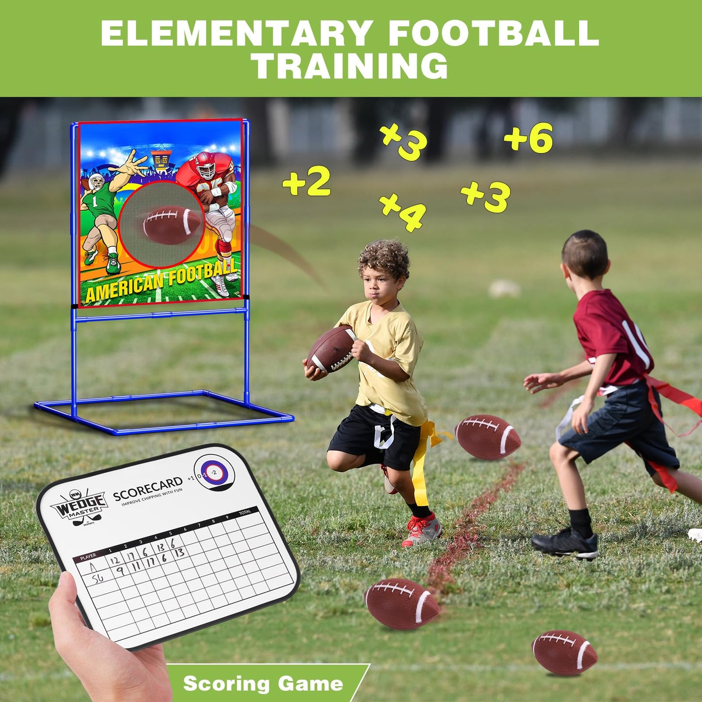 VATOS 2 in 1 Football Toss Target Games and Soccer Toy for Kids  tossing Target Double-Sided Goal with 2 Inflatable Footballs & 2 Soccer Balls  Indoor Outdoor Back to School Activity Toy Gift