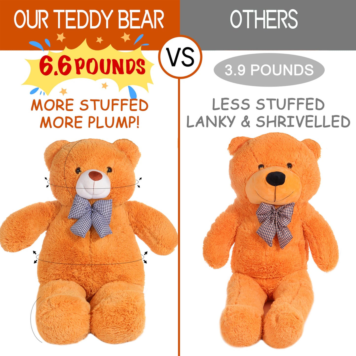 IKASA Giant Teddy Bear Plush Toy Stuffed Animals (Brown  47 inches)