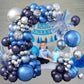 Jobkoo Blue And Silver Balloon Arch Kit, Navy Blue Dark Blue Silver Balloon Garland With Metallic Royal Light Blue Silver Confet