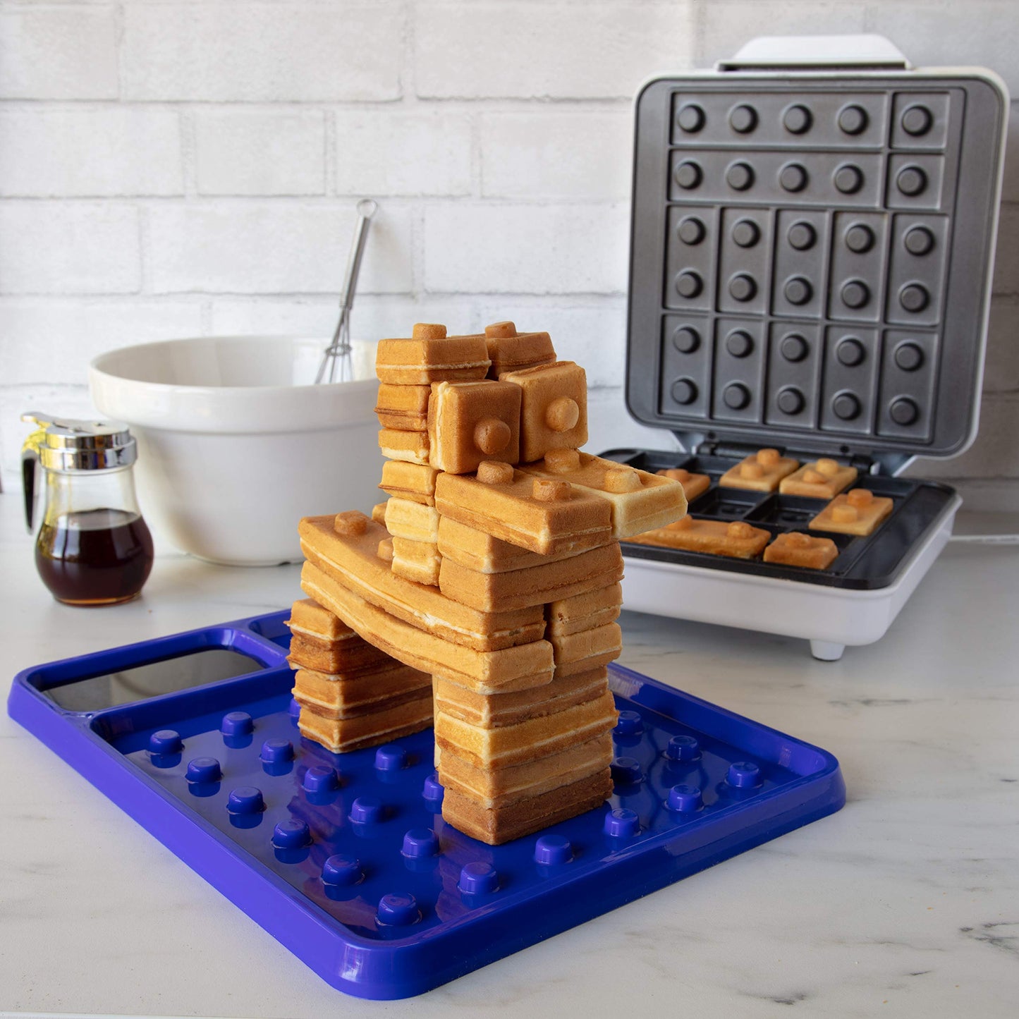 Cucinapro Brick Building Construction Eating Plate (2 Pack) - Stack & Build Your Brick-Shaped Waffles On Fun Novelty Plate - Fun Gift For Kids & Adults, Waffle Maker Not Included