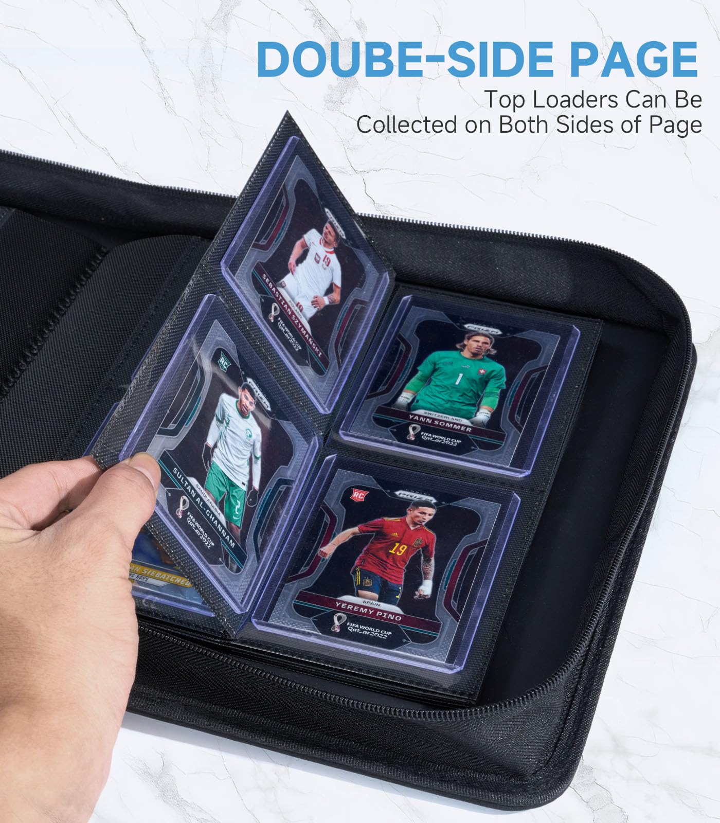 Toploader Card Binder 4 Pocket 160-Card Trading Card Album-enhanced PU Zipper Hard Case Sideload PVC-Free Pages  Fits 2.5 x 3.5 MTG TCG  YuGiOh Game Cards & Sports Cards  with Spine Label (Black)