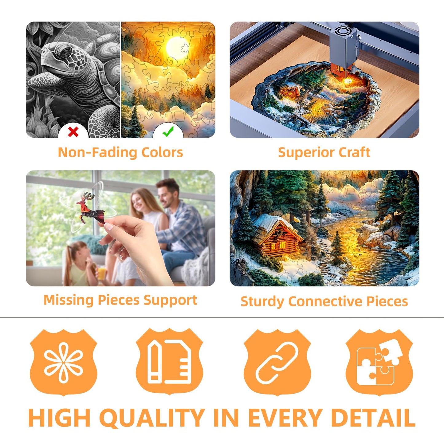 Wooden Puzzles for mature-themeds  Flat Puzzle with 3D Visual Effect  Winter Scene Wooden Jigsaw Puzzles for mature-themeds  Forest River Sunset Wood Puzzles mature-themed  Wall Art Canvas Puzzle(M -11.4 * 11.2in -200 pcs)