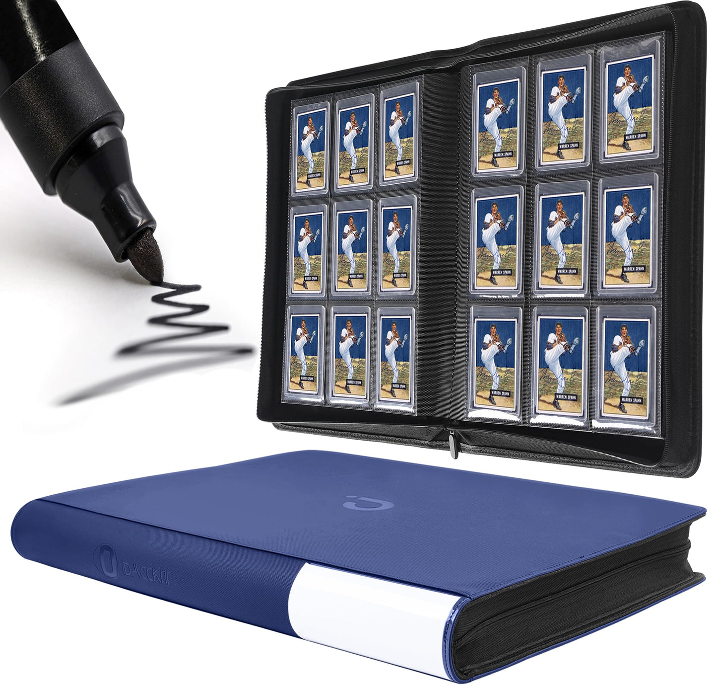 Toploader Binder  Holds 360 Top Loaders - 9-Pocket Top Loader Binder for 3 x 4 Rigid Card Holders for Trading Cards or Sports Cards  Model B - Navy Blue