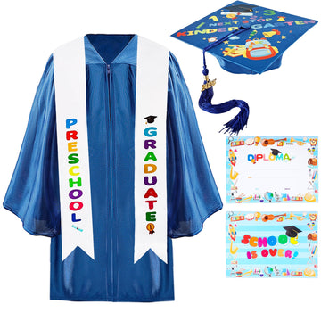 Preschool Graduation Gown And Cap With Tassel Printed Graduation Stoles Certificate Shiny Graduation Gown For Kindergarten (Pink