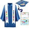 Preschool Graduation Gown And Cap With Tassel Printed Graduation Stoles Certificate Shiny Graduation Gown For Kindergarten (Blue
