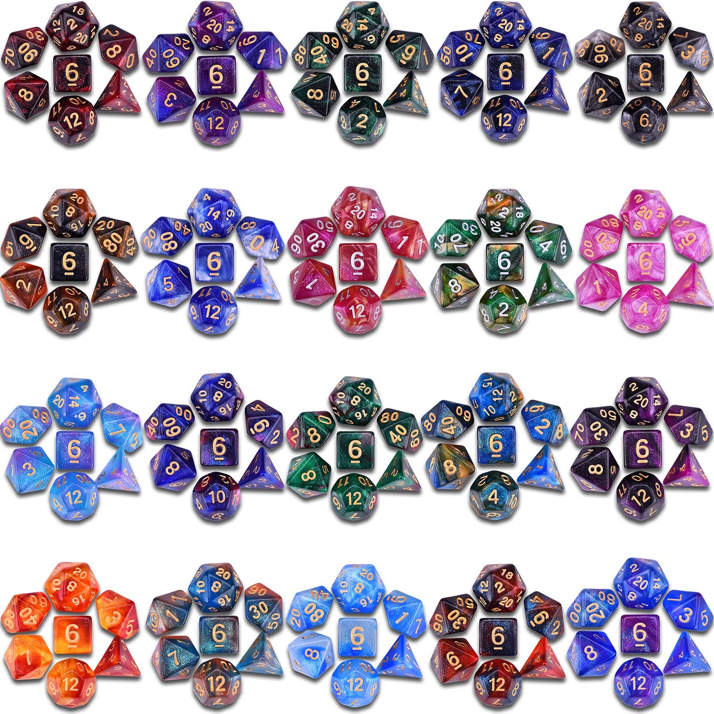 Amiven DND RPG Dice Sets 20 x 7 Polyhedral Glitter Dice (140 Pieces) for Dungeons and Dragons Tabletop Role-Playing Games, with