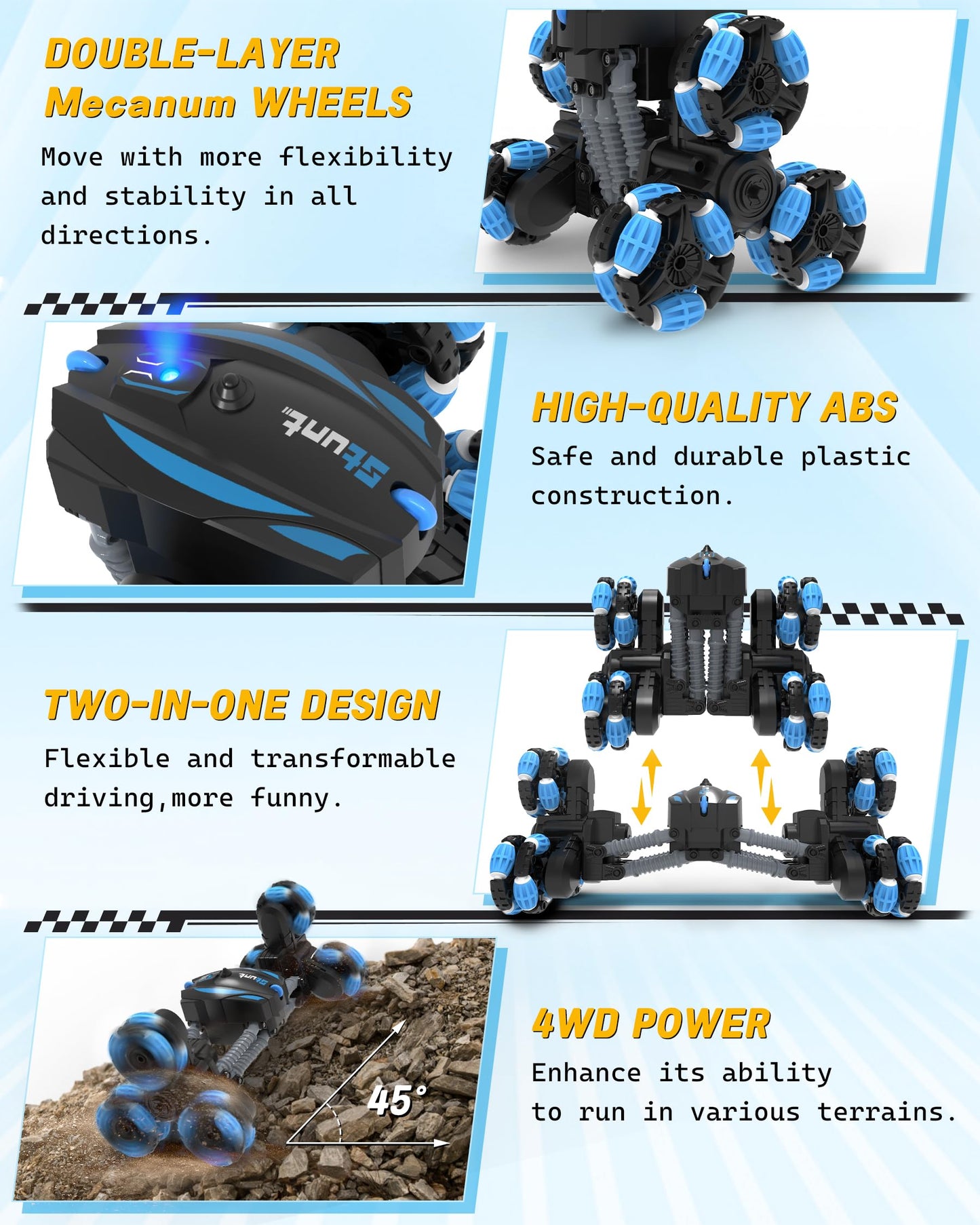 iappadore Remote Control Car, RC Transform Stunt Car 360 Flips Rotating, Drift, 90 Upright Driving RC Stunt Car with Headlight A