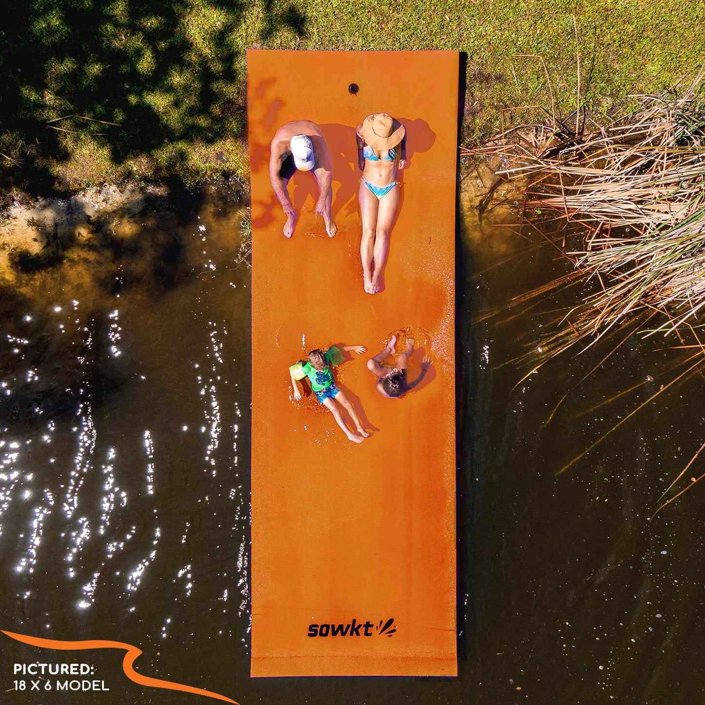 Sowkt 18 X 6 Feet Lily Pad Extra Large Floating Mat For Lake And Boating - Giant Floating Water Pad (Orange/Black/Green)