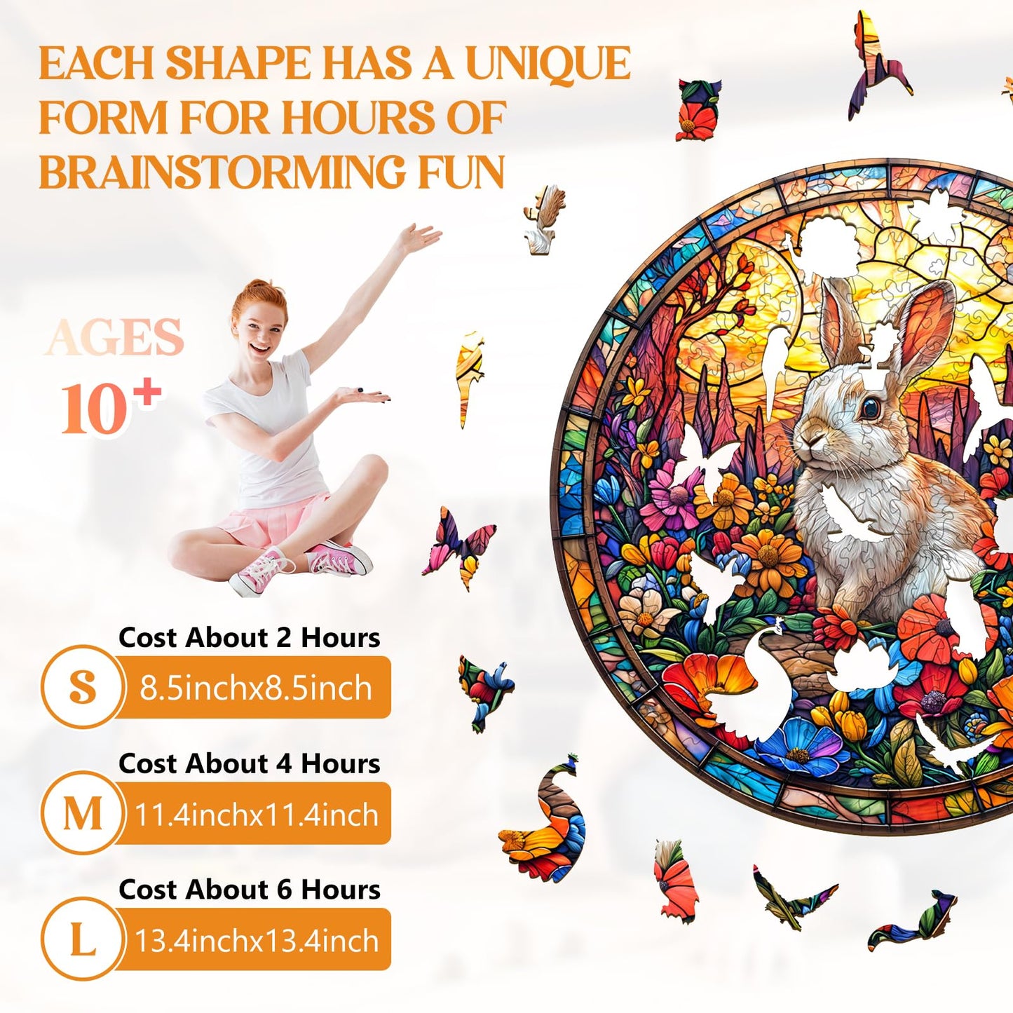 Wooden Puzzles for mature-themeds  Wooden Jigsaw Puzzles for mature-themeds Kids  Flower Field Rabbit Unique Shaped Wood Puzzles mature-themed  Creative Birthday Gifts for Friends Family Game (11.4 * 11.4in 200pcs)