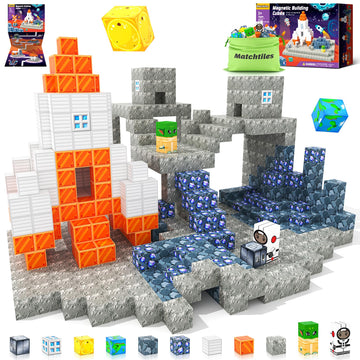 Magnetic Blocks Space Set, Build Mine Magnet World Set, Magnetic Tiles Building Toys For Boys & Girls Age 3-5 5-7, Stem Montesso