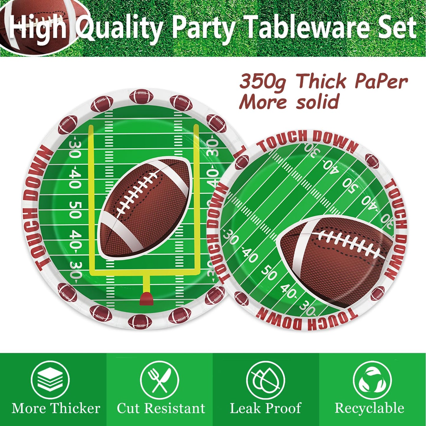 Football Party Supplies Tableware Set Football Theme Party Decorations Including Plates Napkins Cups Touchdown Tablecloth Banner