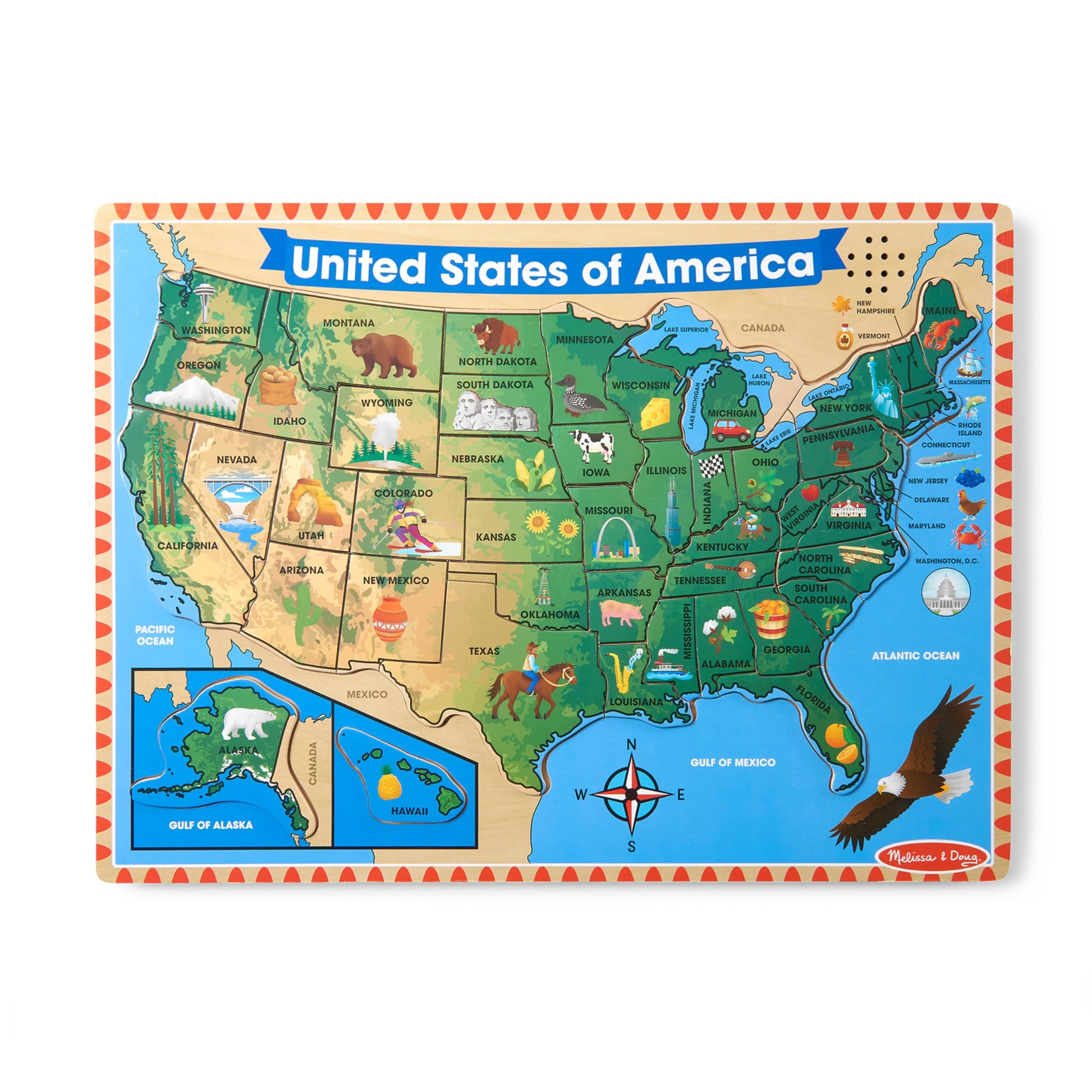 Melissa & Doug Usa Map Sound Puzzle - Wooden Puzzle With Sound Effects (40 Pcs)