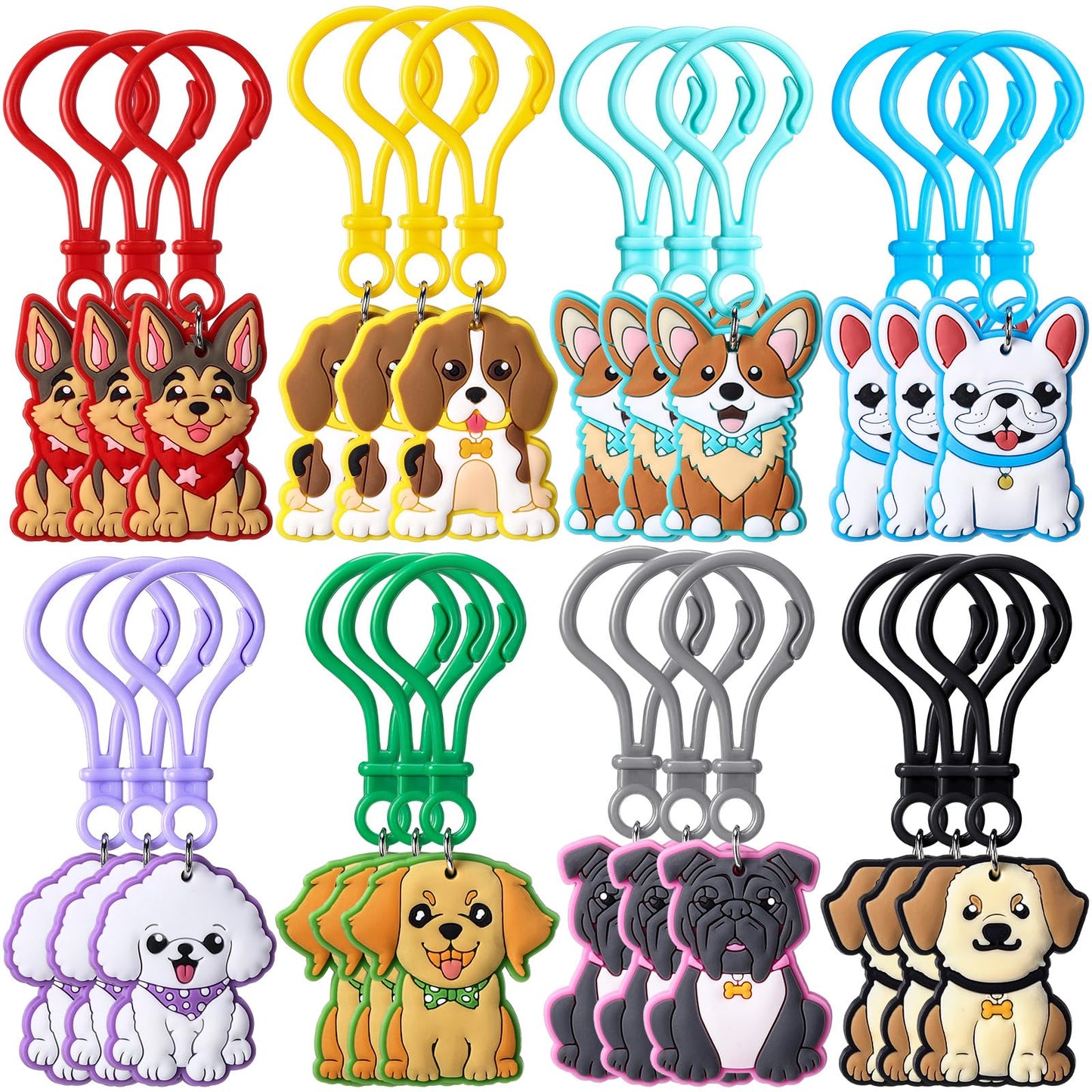 Jadive 24 Pack Puppy Dog Keychains Dog Party Favors Birthday Decorations Cute Animals Ornament Pendant for Christmas Boy Girl Gi