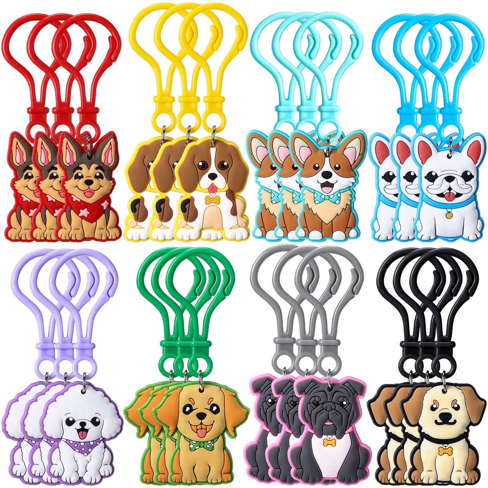 Jadive 24 Pack Puppy Dog Keychains Dog Party Favors Birthday Decorations Cute Animals Ornament Pendant for Christmas Boy Girl Gi