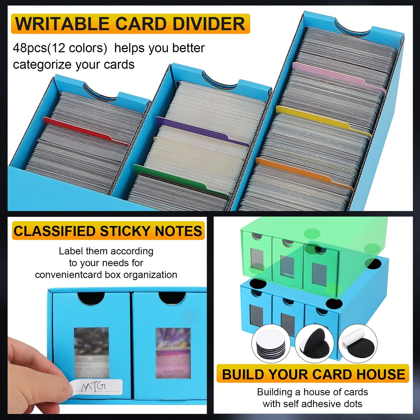 BILIPLE 15000+ Trading Card Storage Box for Commander Display, Colorful Card Deck Box Cardboard with 48 Dividers, Trading Card C