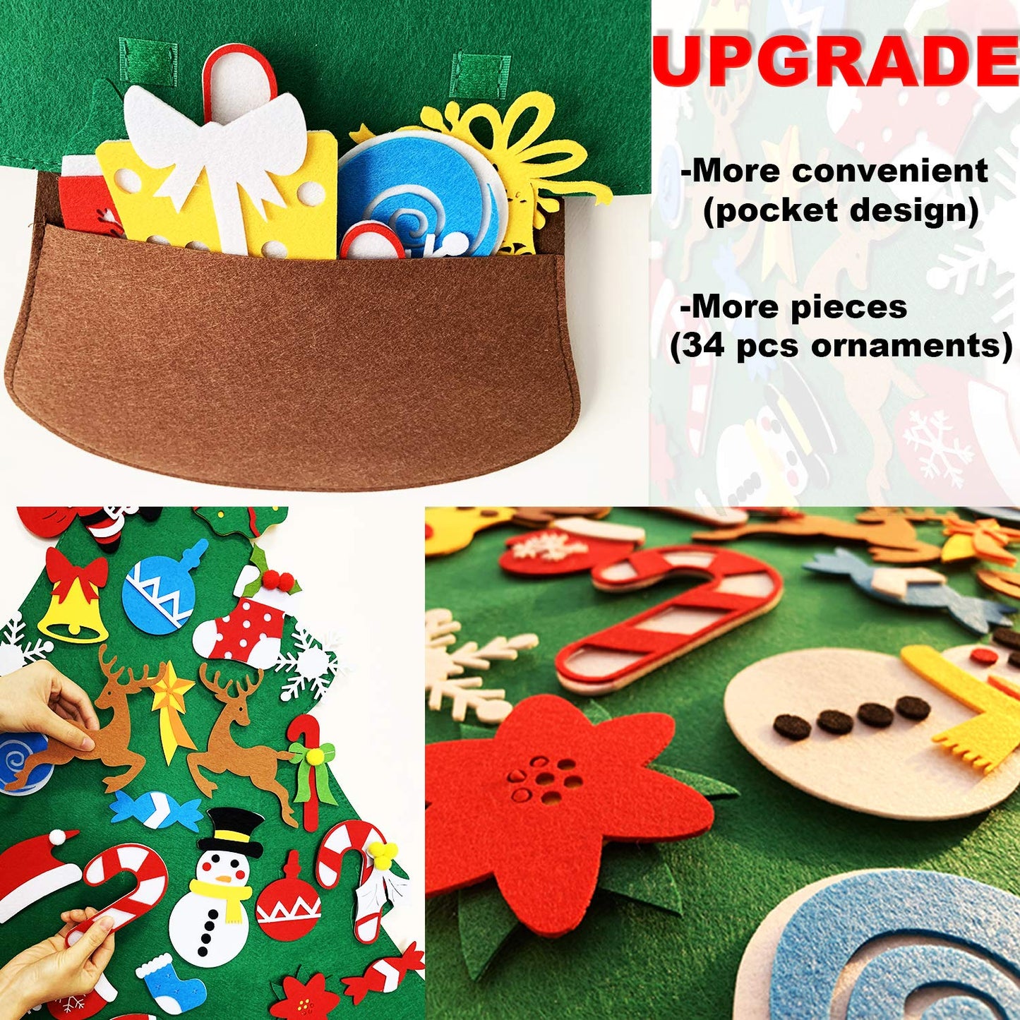 THAWAY DIY Felt Christmas Tree for Toddlers with 34 pcs Detachable Ornaments, Kids Door Wall Hanging Xmas Gifts Christmas Decora
