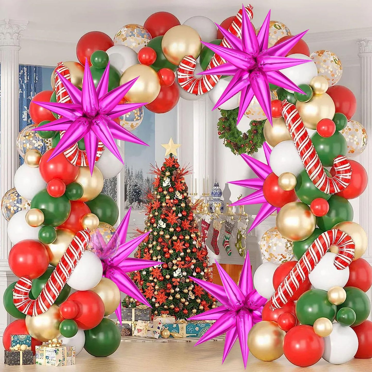 Hot Pink Star Balloons, 72 Pcs Star Foil Balloons, Explosion Starburst Cone Mylar Balloons Spike Balloons For Christmas Party Su