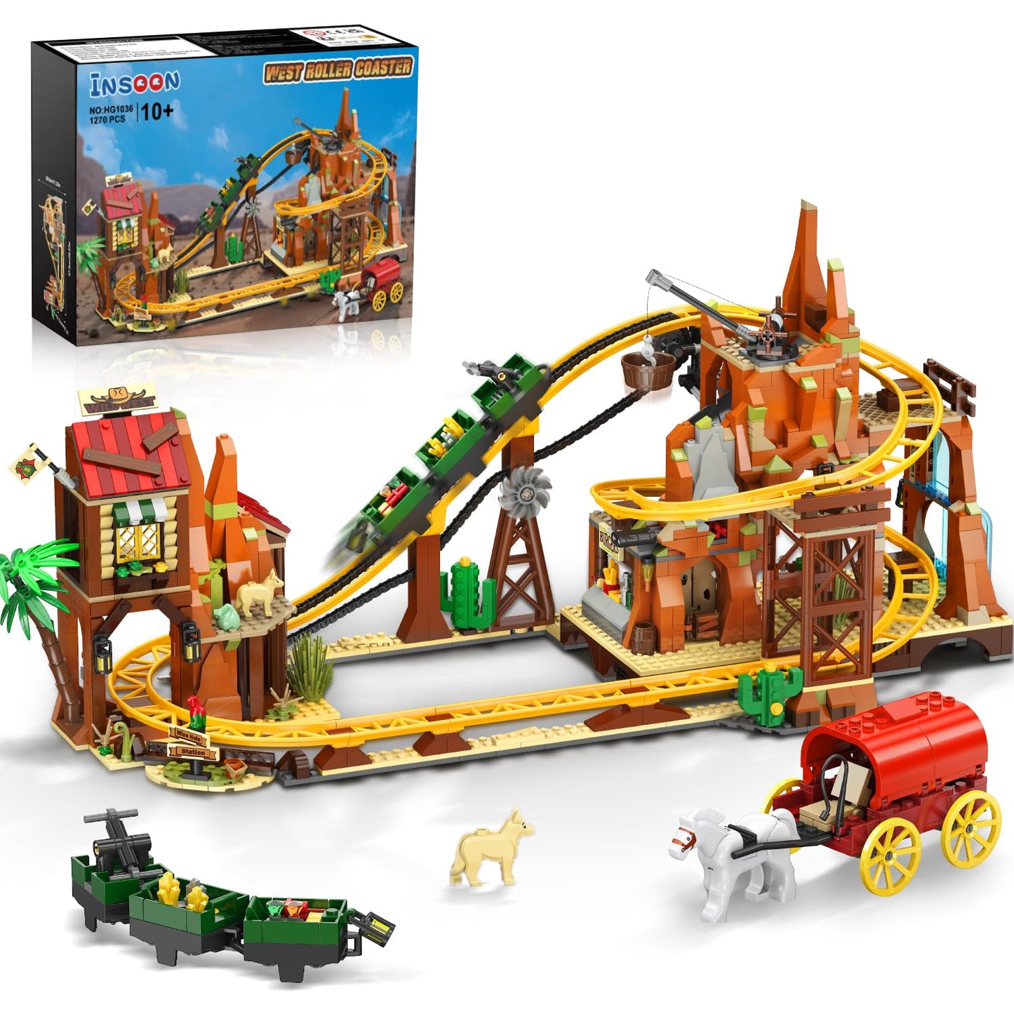 INSOON Western Roller Coaster Building Set  Rollercoaster Building Toy with Mine Train  Lifting Chain Drive  Carriage  1270PCS Mining Coaster Model Playset Gift for mature-themeds Teens Kids Boys Girls 10-12+