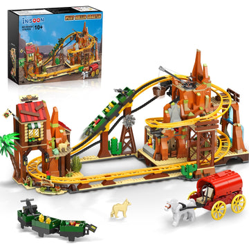 INSOON Western Roller Coaster Building Set  Rollercoaster Building Toy with Mine Train  Lifting Chain Drive  Carriage  1270PCS Mining Coaster Model Playset Gift for mature-themeds Teens Kids Boys Girls 10-12+