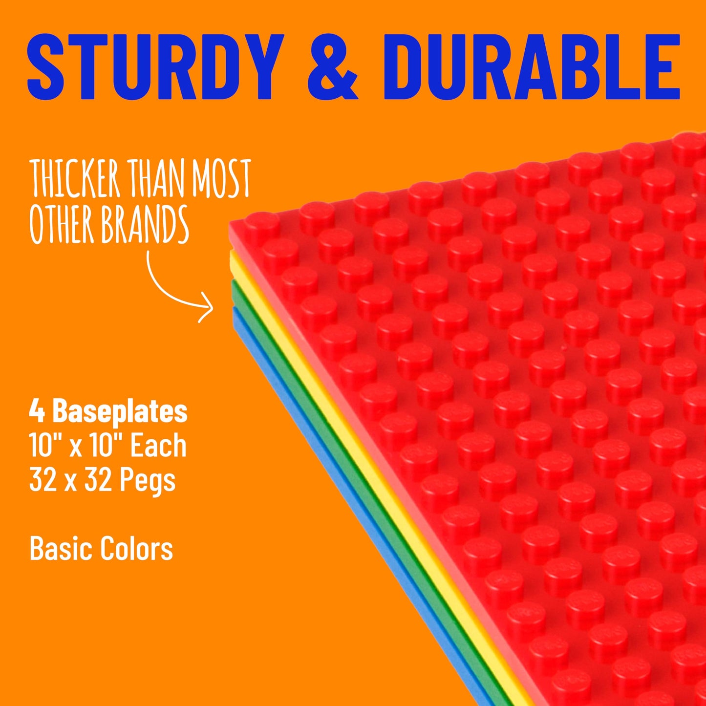 Strictly Briks 8 Pack Classic Baseplates 10x10 in  Stackable Building Plates with 32 x 32 Studs  Mats  Bases  Boards  Sheets 100% Compatible with All Major Brands  Basic Colors