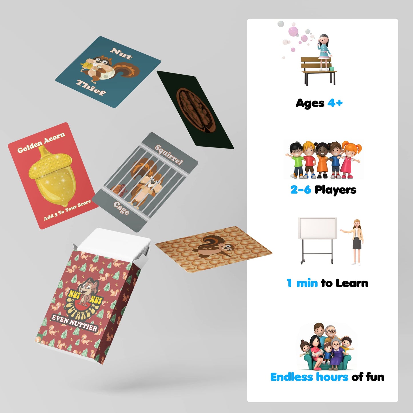 PBN'J Games Nut Nut Squirrel! Card Game - Strategic Family Fun, 2.5x3.5 inches, Multicolor, Cardstock Material