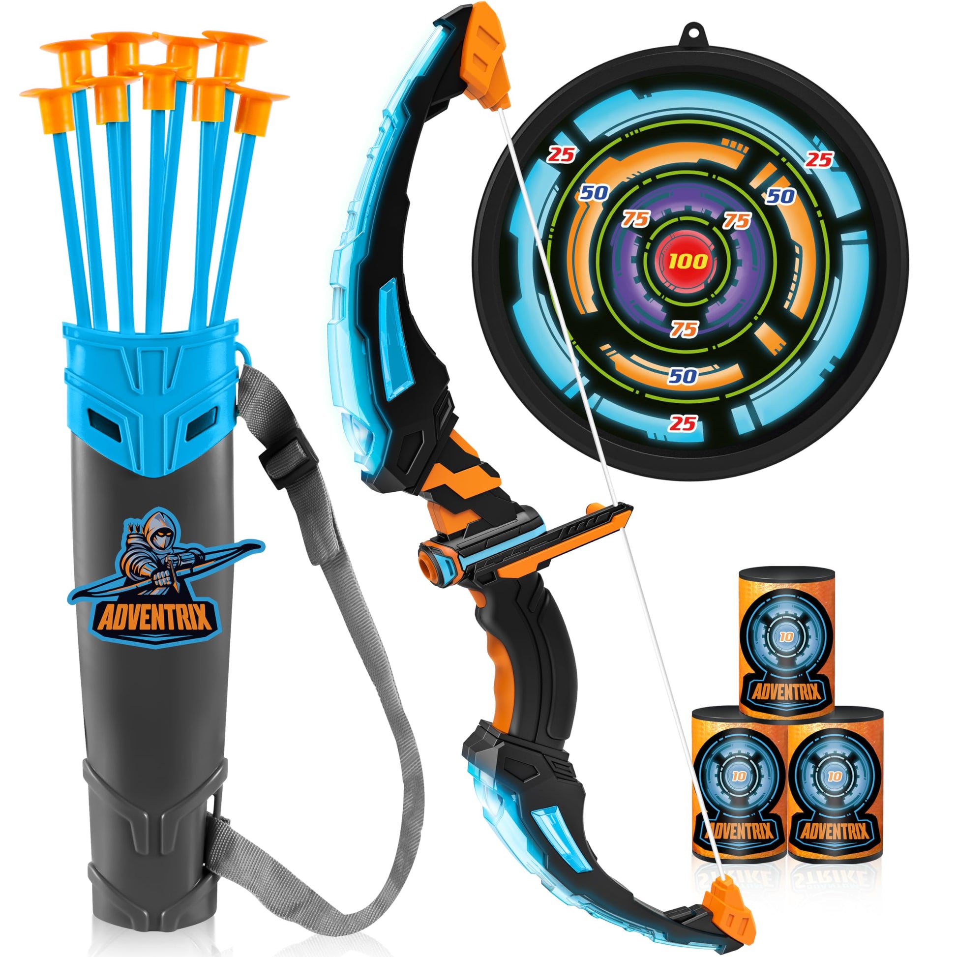 JOYIN LED Bow and Arrow for Kids  Light Up Archery Toy Play Set with Suction Cups Arrows  Targets & Arrow Case  Indoor and Outdoor Hunting Play Gift Toys for Boys Girls 6-12