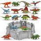 Oriate 12Pcs Mini Dinosaurs Figures Figurines Toys For Kids 3-5 5-7, Capture N Escape Dino World Playset, Including 6 Dinosaur Fences, Realistic Jurassic Sets For Kids Birthday Gifts Cake Topper