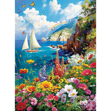 300 Pieces Puzzles For Adults-Colorful Garden By The Ocean Puzzle For Adults Children Elderly-Recycled Paper Puzzle 300 Pieces-G