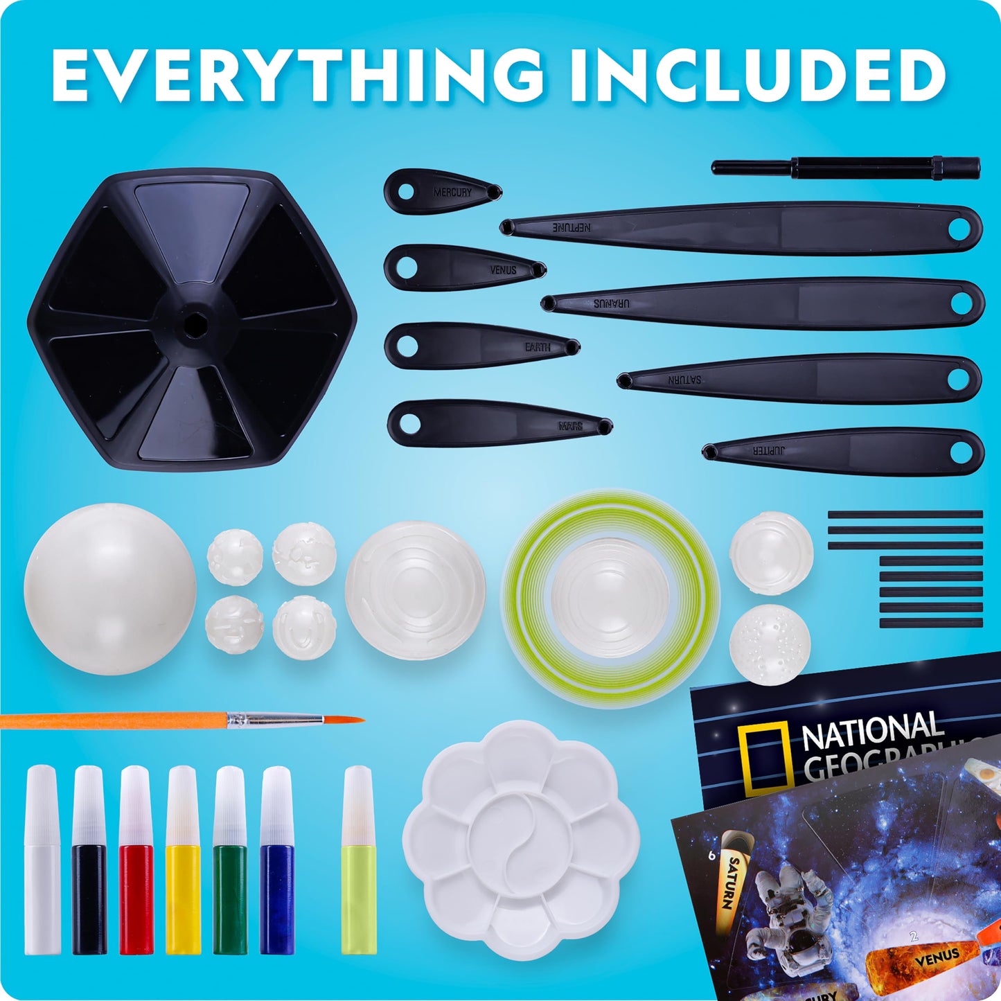 Blue Marble National Geographic Glow-In-The-Dark Solar System Model Kit For Kids - Build & Paint A 3D Planetary Model With Movab