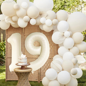 Katchon, Cream 19 Balloon Number - Huge, 40 Inch | 19 Balloons, 19Th Birthday Decorations | 19 White Balloons, 19 Birthday Decorations | 19 Cream Balloon | 19 Birthday Balloons | Number 19 Balloons