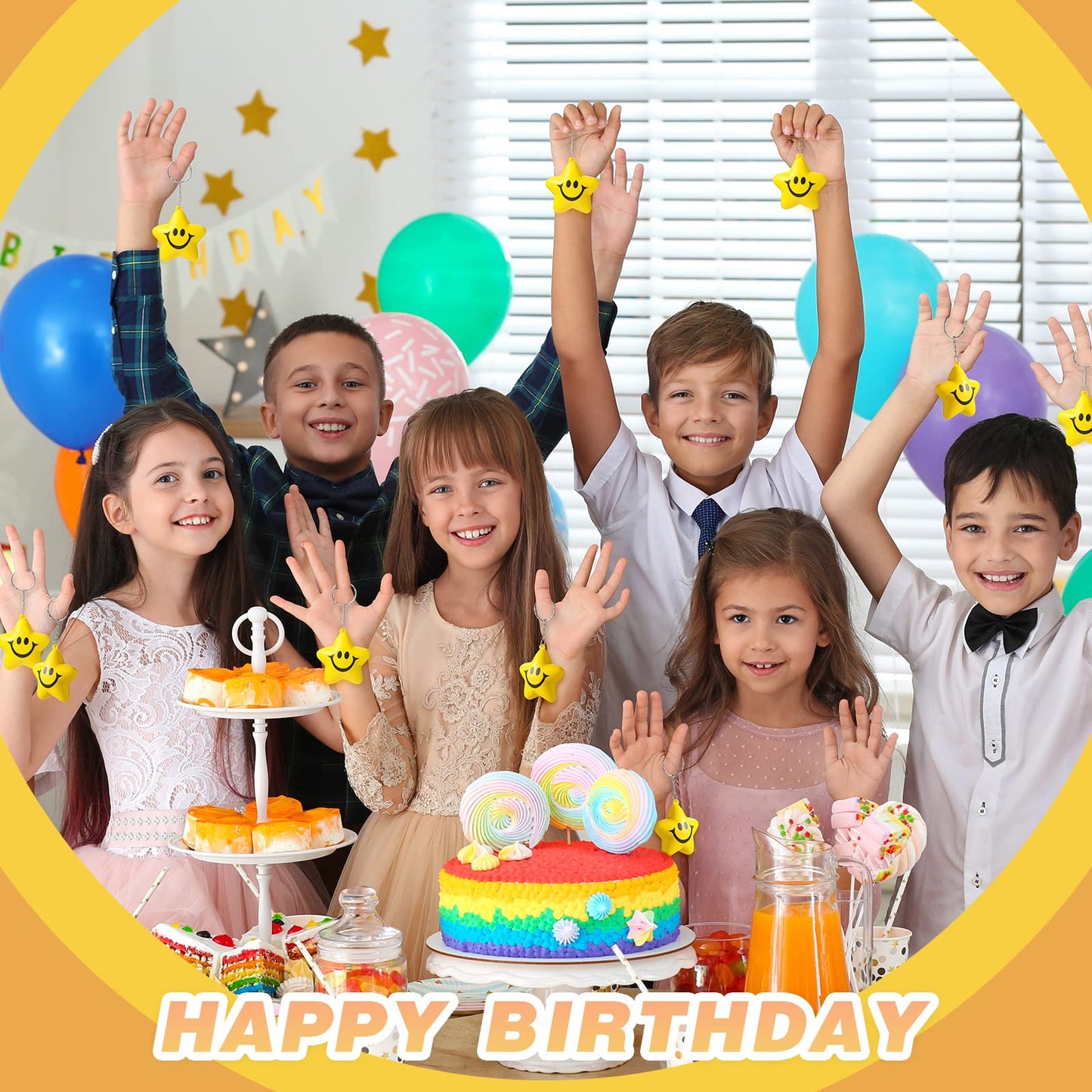 Vertintong 24 Pcs Star Stress Ball Keychains Smile Face Mini Foam Balls for Kids Valentine Classroom Exchange Gifts Adults Schoo