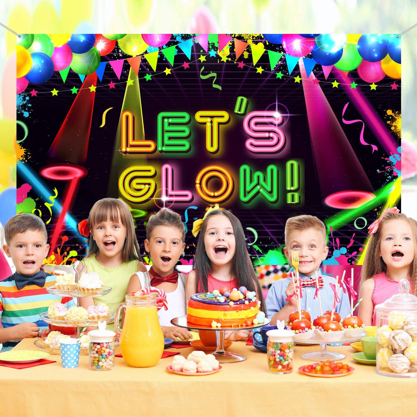 Boao Neon Glow Party Backdrop Fabric Let Glow Background Glow Party Themed Backdrop Neon Birthday Party Decorations For Neon Themed Party Birthday Party, 5.9 X 3.6 Ft