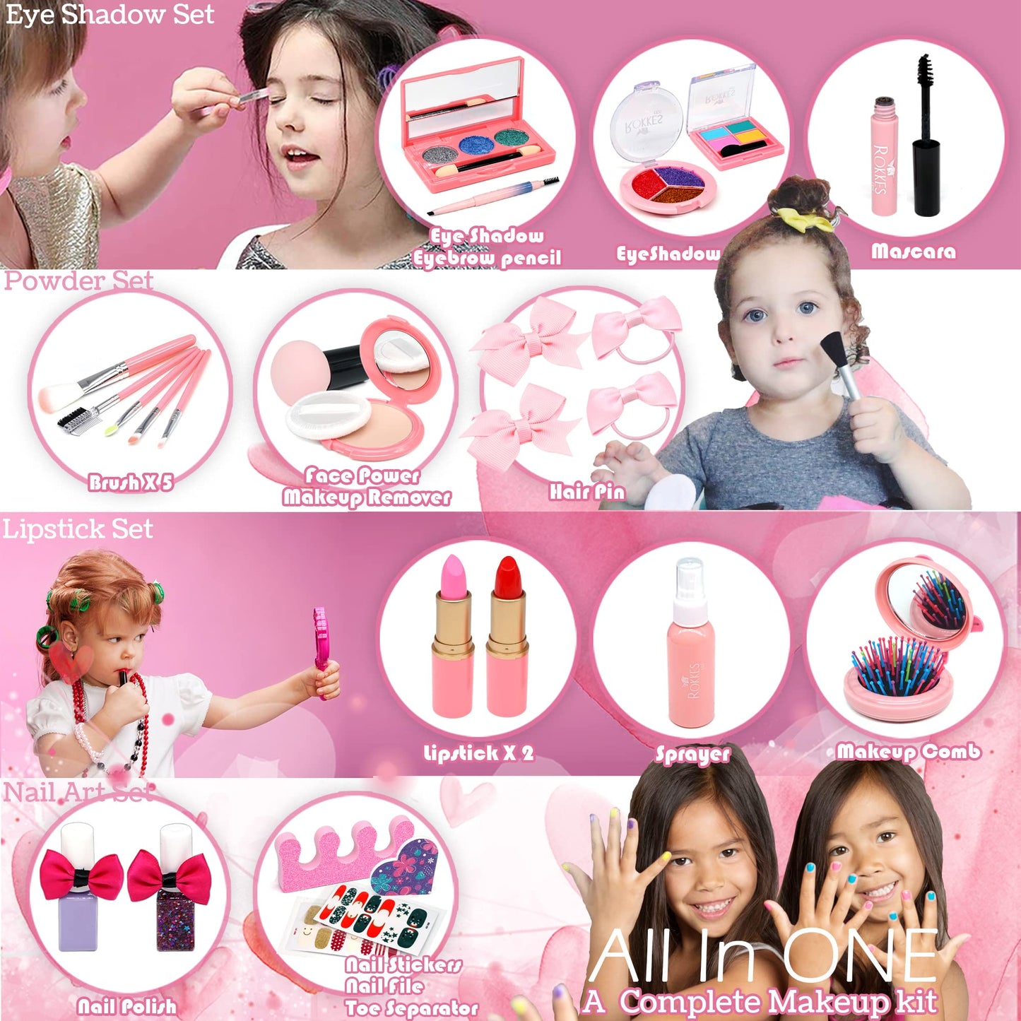 HERAPFANN Kids Washable Makeup kit for Girl - Kids Makeup Kit Toys for Girls Little Girls Makeup Kit, Toddler & Non-Toxic Make U