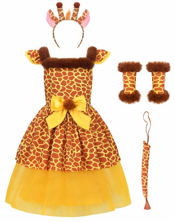 Relibeauty Giraffe Costume Kids Jungle Party Animal Costume Girls Halloween Animal Fancy Dress With Tail,5/120