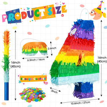 Rainbow Number Piñata Multicolor Number Piñata Small Kids Birthday Party Piñata With Blindfold Stick And Confetti Small Piñata For Birthday Anniversary Cinco De Mayo Fiesta Party Decor(Number 4)