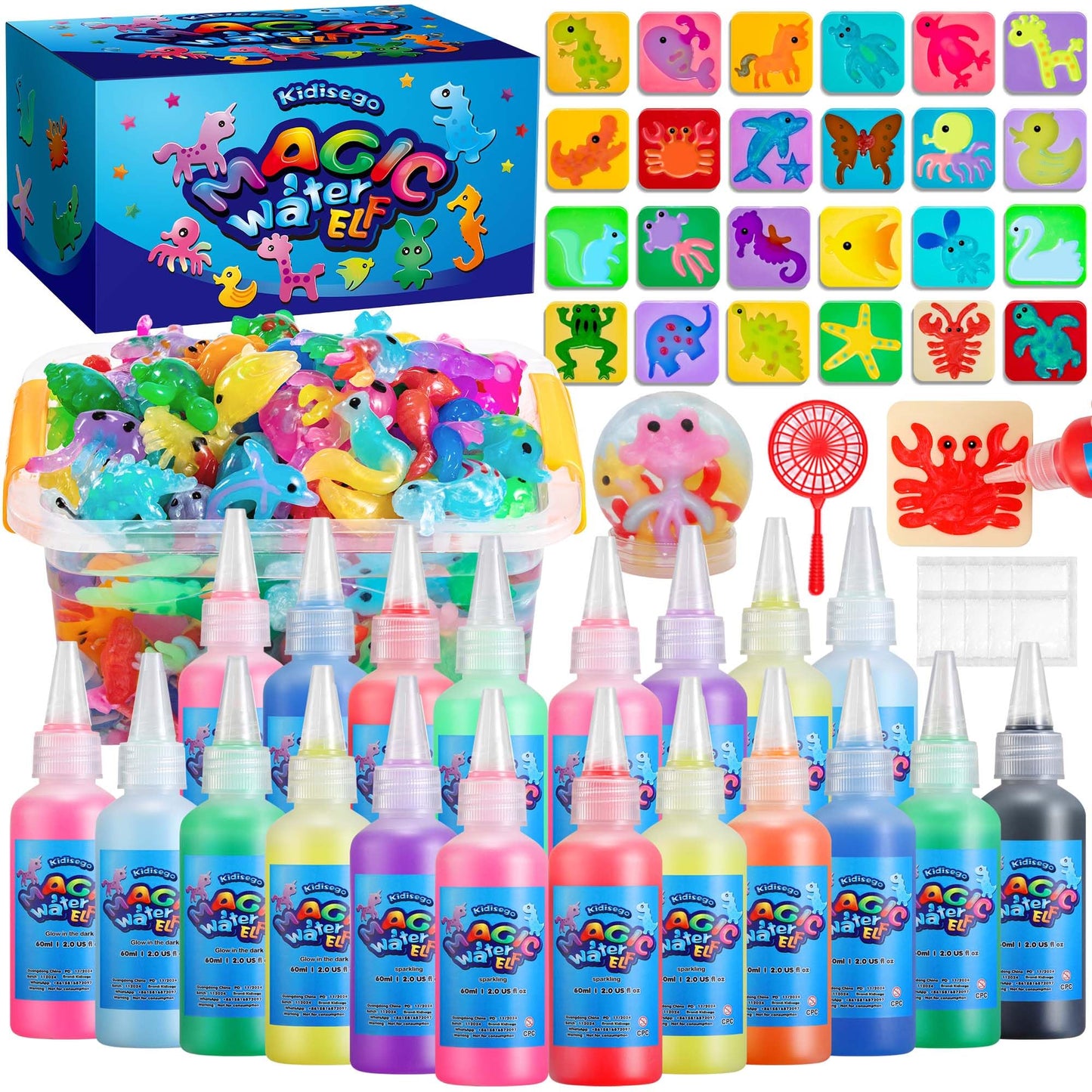 Kidisego Aqua Fairy Water Gel Kit for Kids, Magic Water Elf Toy Kit with 20 Colors Magic Gel, Aqua Fairy kit with 24 Shape Molds