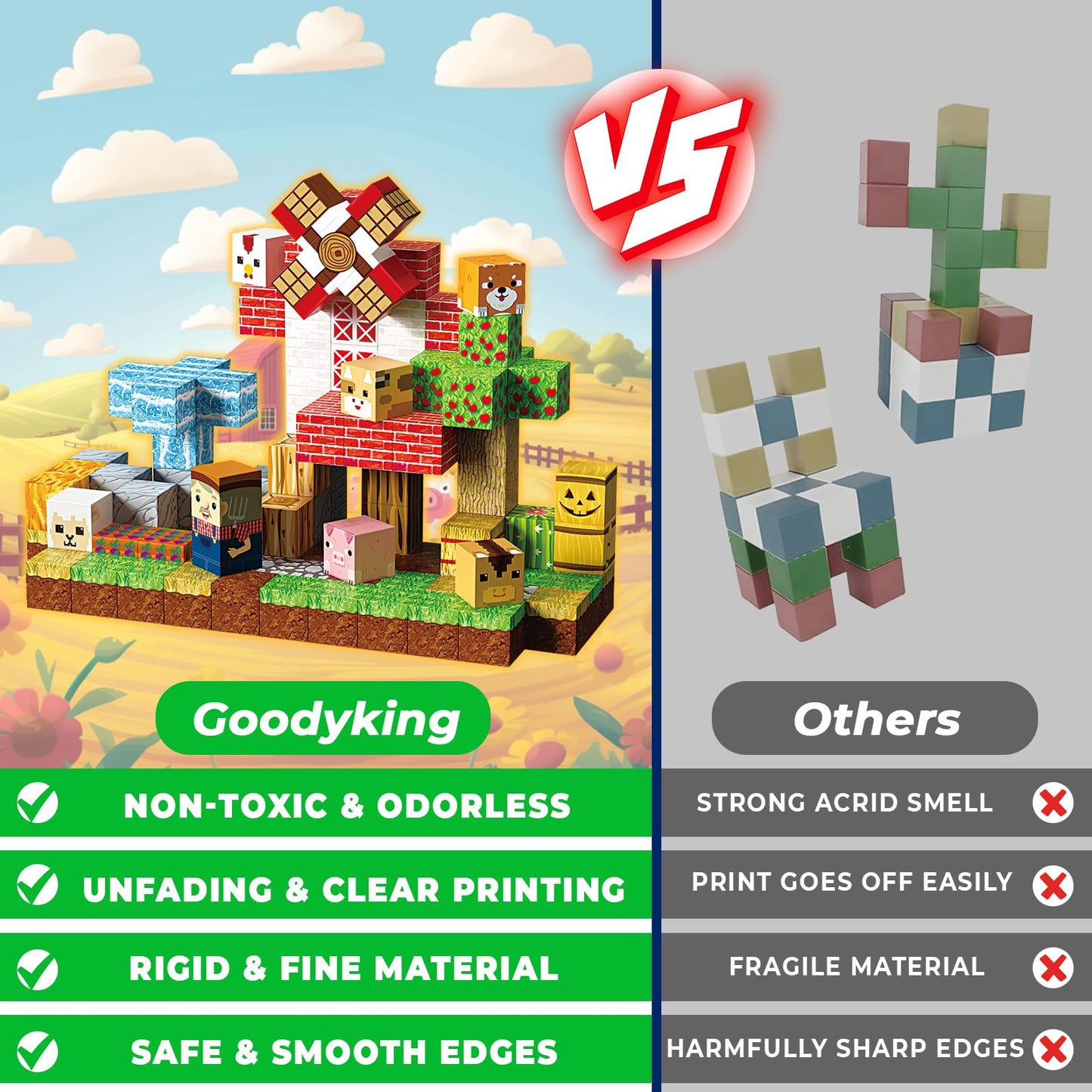 Goody King Magnetic Blocks | 120Pcs Magnetic Building Blocks,Magnetic Blocks Farm,Stem Montessori Sensory Toys For Toddlers Kids Boys Girls Ages 3 4 5 6 7 8 9 10 Christmas Birthday Gifts