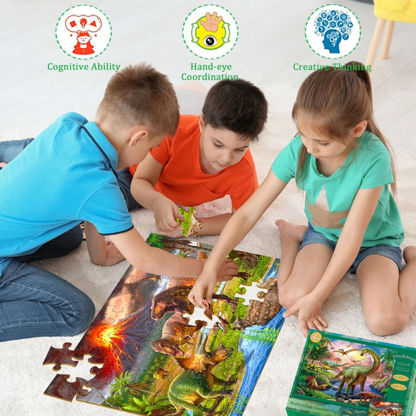 Puzzles For Kids Ages 4-6 - 2 X 60 Pieces Puzzles For Kids Ages 3-5 6-8 - World Of Huge Dinosaurs - Learning Educational Toys Fo