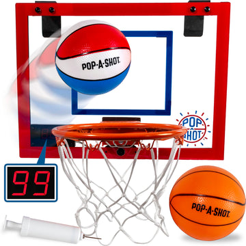 Pop-A-Shot Super Slam Over The Door Mini Basketball Hoop for mature-themeds | 2 Included Basketballs and Pump | Built for Dunks | Breakaway Rim | Shatter Resistant Backboard | 17x12.5 Inches