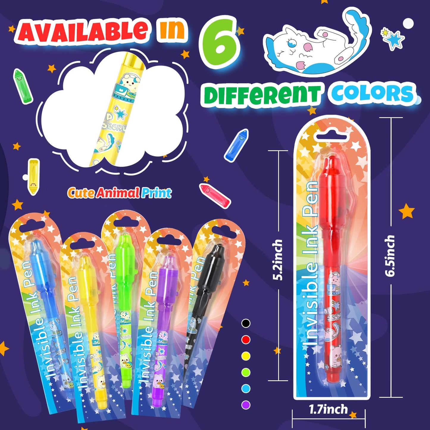 GIFTINBOX Invisible Ink Pen with UV Light for Kids, 24PCS Spy Pen Party Favors for Kids 8-12, Magic Marker for Secret Message, S