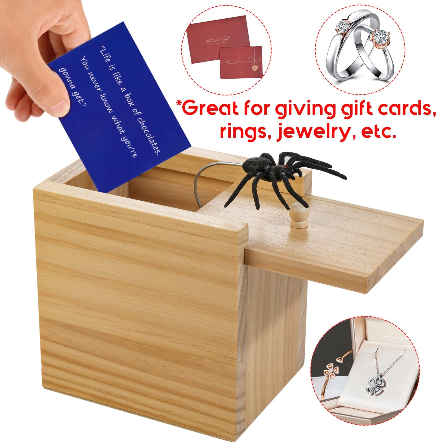 Amawood Spider Prank Box For Kids And Adults, Wooden Surprise Box Gags Gift Practical Joke Toys With Realistic Spider In A Box N