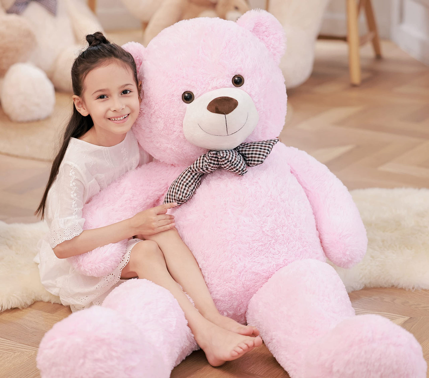 Poutmac Big Teddy Bear 55'' Giant Pink Soft Stuffed Animals Cute Plush Toy For Girlfriend Women Kids For Valentine'S Christmas B