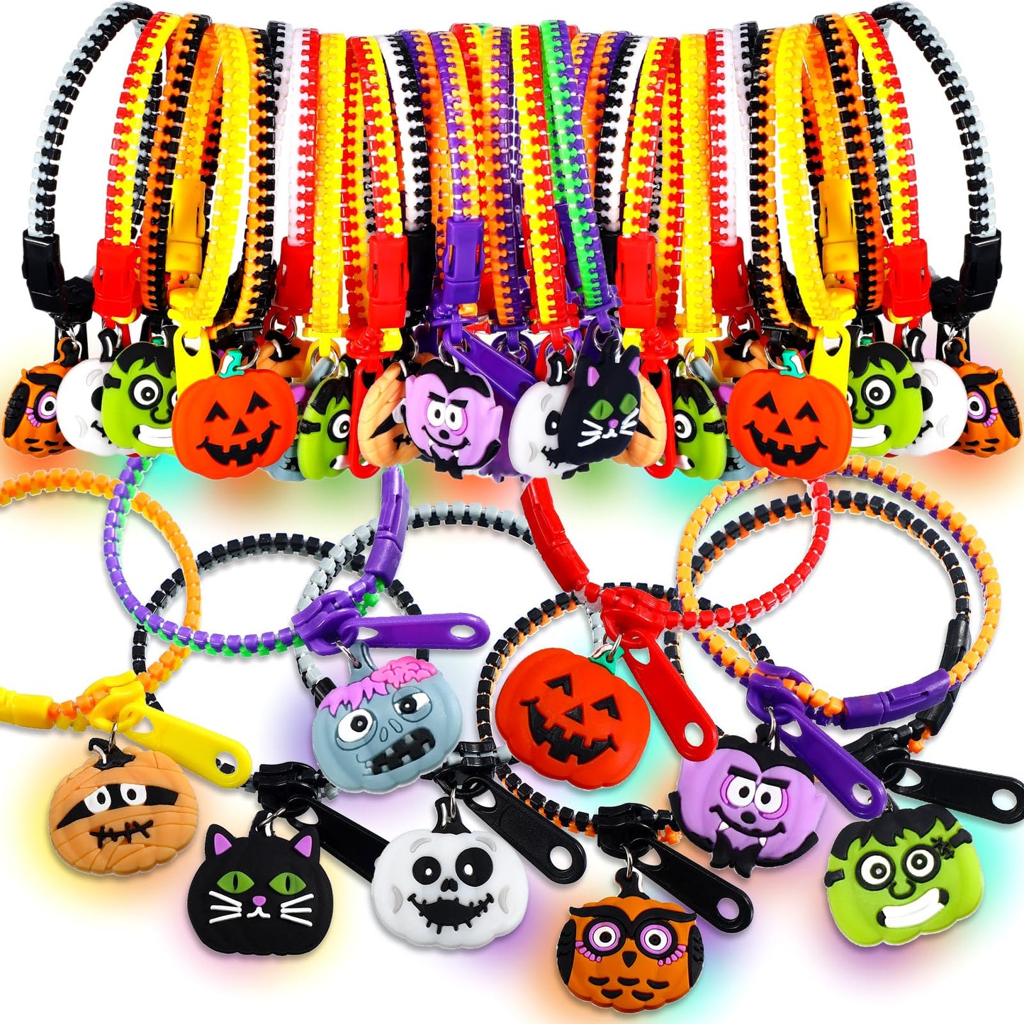 Capoda Halloween Party Favor Zipper Bracelets Bulk Trick or Treat Bracelets Halloween Bracelets Set Halloween Party Favor Wristb