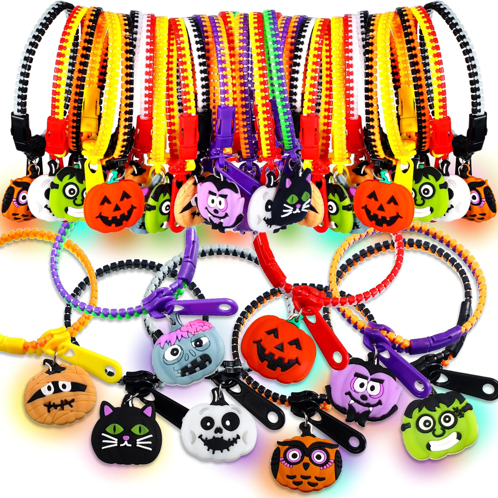 Capoda Halloween Party Favor Zipper Bracelets Bulk Trick or Treat Bracelets Halloween Bracelets Set Halloween Party Favor Wristb